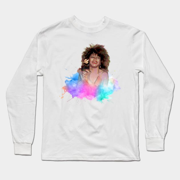 TINA TURNER ON THE COLORFUL SPLASH Long Sleeve T-Shirt by MufaArtsDesigns